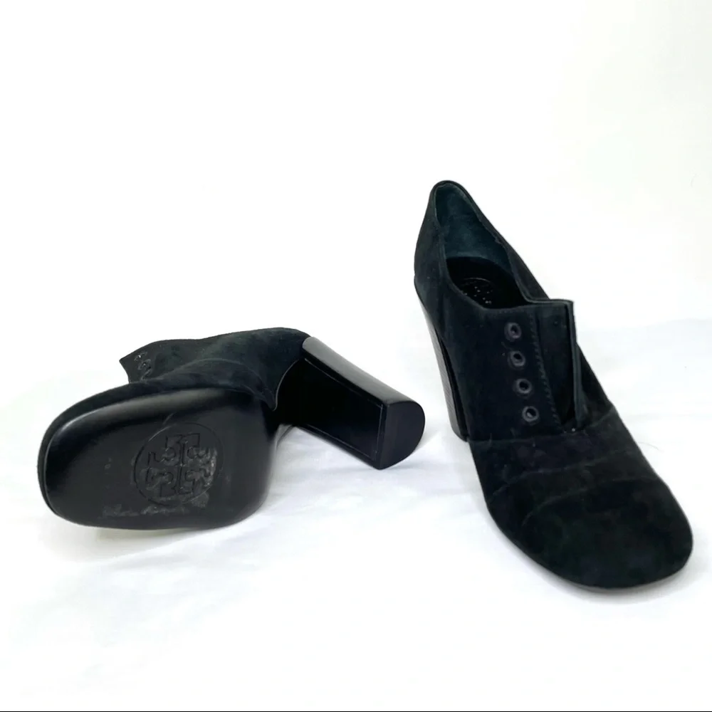 Tory Burch Charcoal Suede Block Heel Ankle Booties